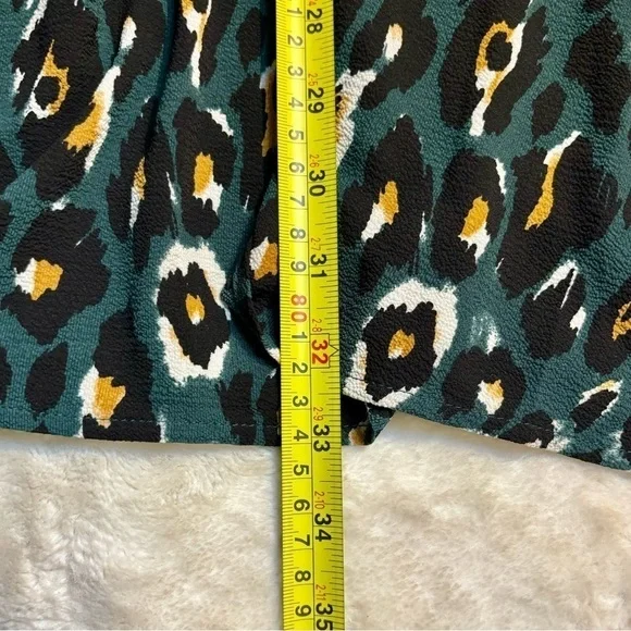 Express Dress Small Olive Green Animal Print Black Mustard Cream Mini Faux Wrap - Picture 13 of 15